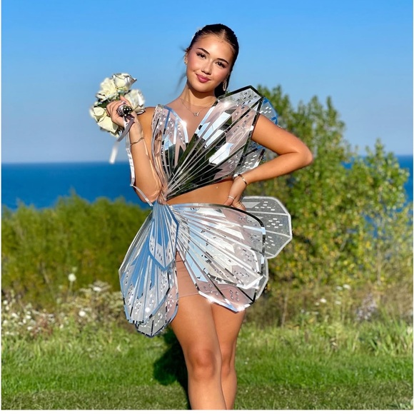 Mew Mews Dresses & Skirts - Sheer Nude and Silver Mirrored Cocktail Dress prom dress